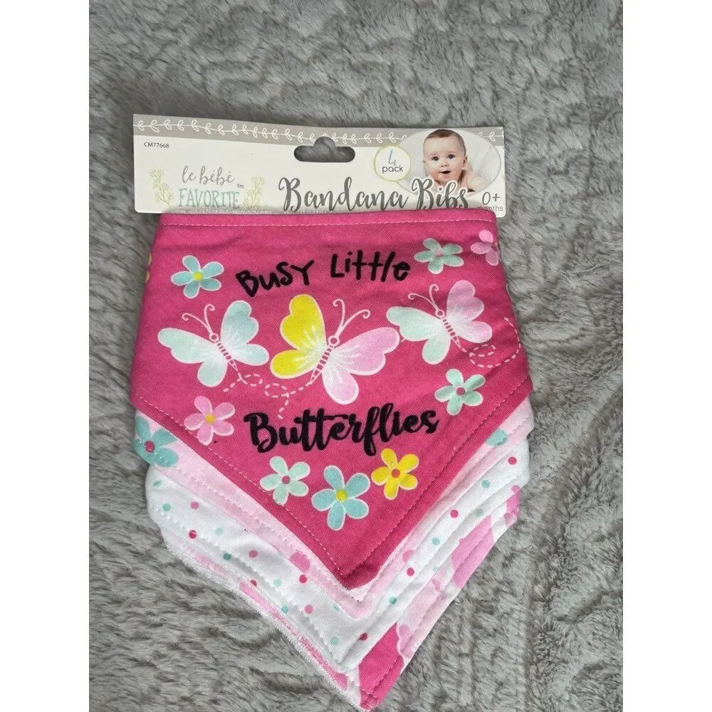 le bebe Favorite 4 pack Assorted Bandana Bibs Baby Girl Pink